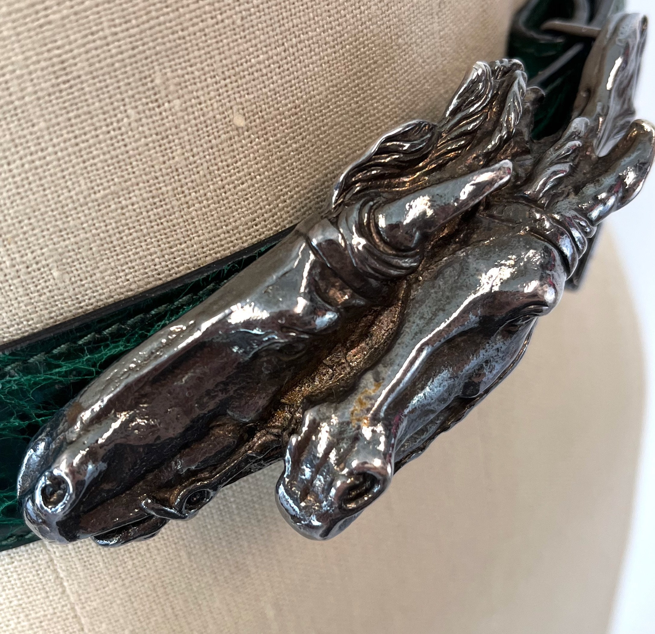 1970s/1980s Gucci Horse Head Horseshoe Buckle Green 1970s/1980s Gucci Horse Head Horseshoe Buckle Green