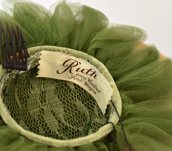 1950s Green Tulle Faux Cherries Fascinator Mini T… - image 10