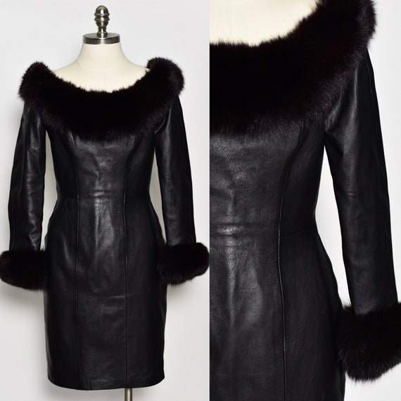 1980's North Beach Leather & Fox Fur Dress