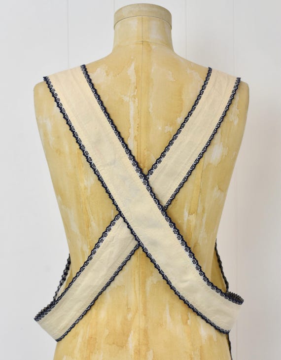 Antique Floral Embroidery Linen Apron Dress - image 13