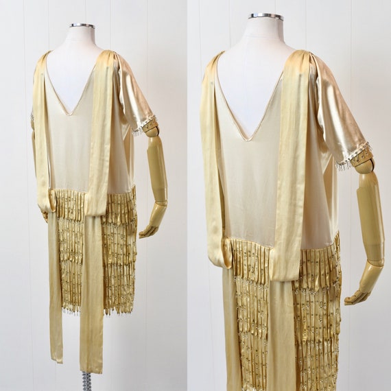 1920s Beaded Fringe Rhinestone Flapper Dress - image 8