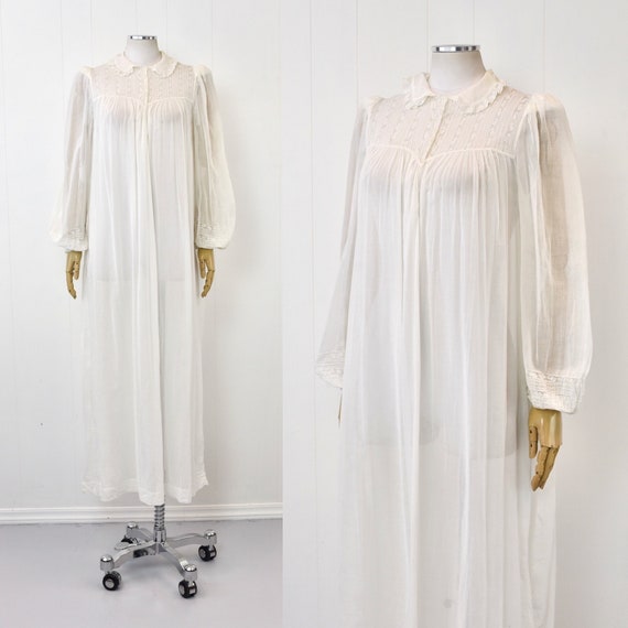 Antique 1900s Edwardian White Cotton Lace Sheer N… - image 1