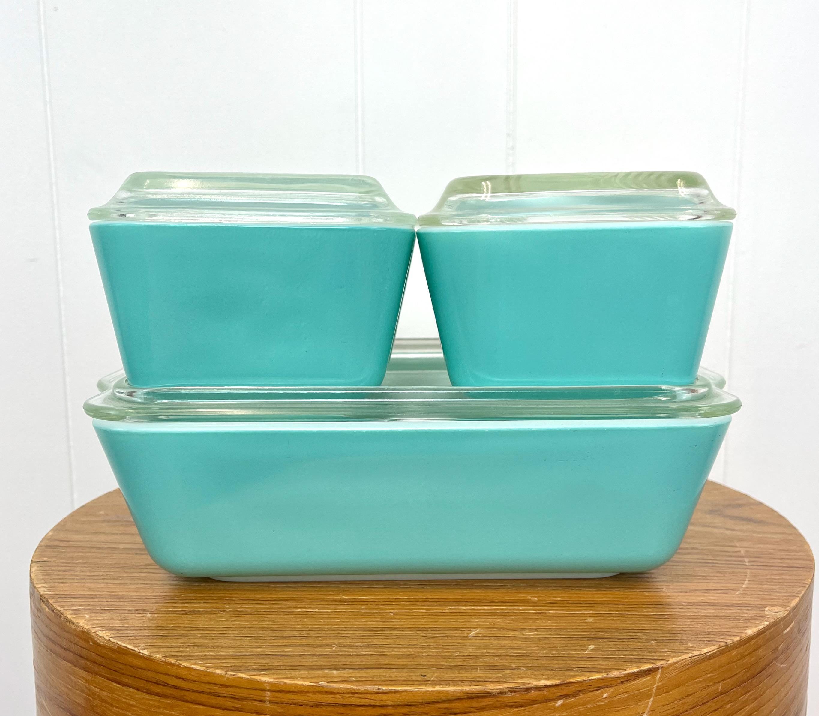 1950s Pyrex Turquoise Blue Mid Century Kitchen 4 Piece
