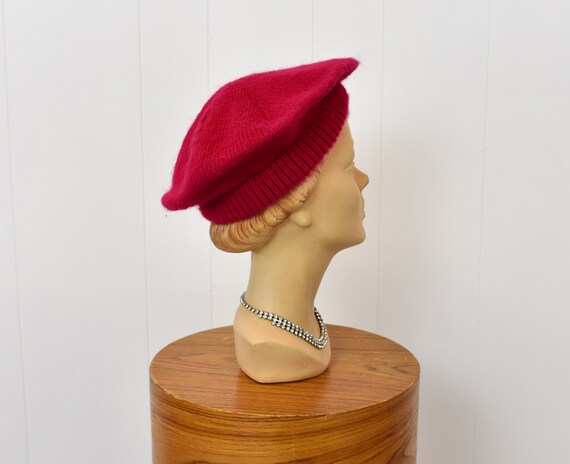 1980s Raspberry Pink Wool Beret Hat - image 9