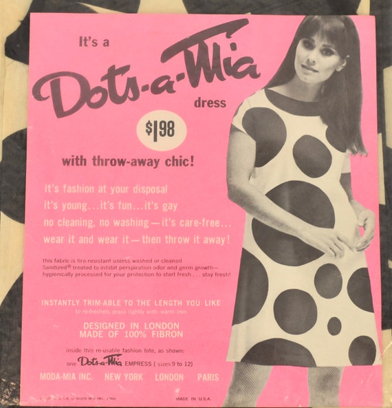 RARE NOS 1960s Dots-A-Mia Polka Dot Paper Shift D… - image 2