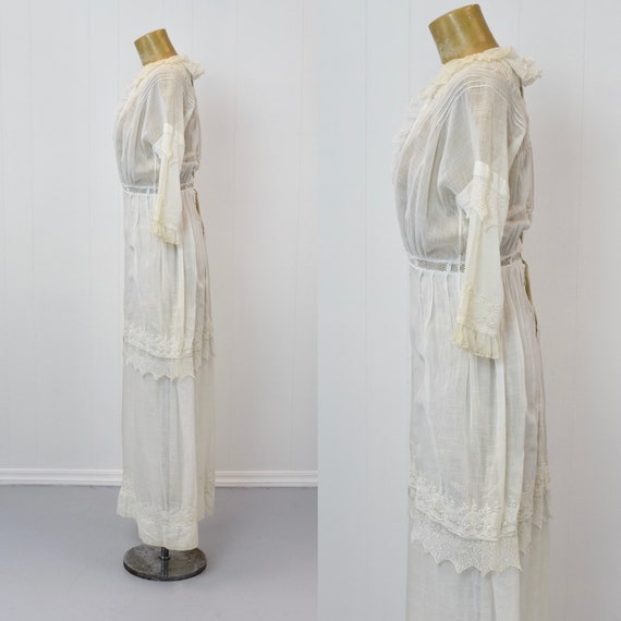 Antique 1900s White Cotton Embroidered Dress - image 4