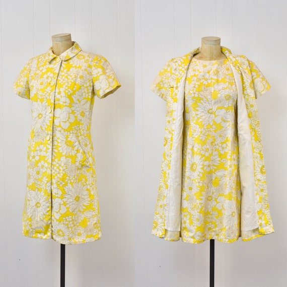 1960s Serbin of Florida Yellow White Floral Print… - image 2