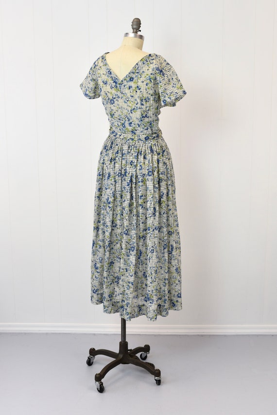 1950s Sheer Blue Floral Gingham Day Dress - image 8