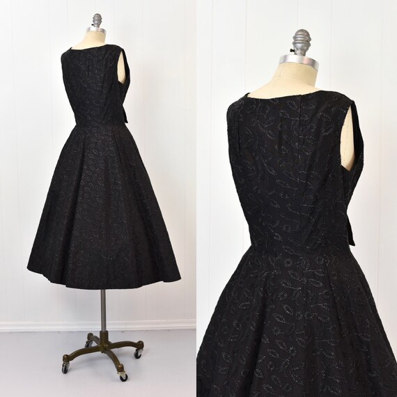 1950s Suzy Perette Black Floral Metallic Embroide… - image 7