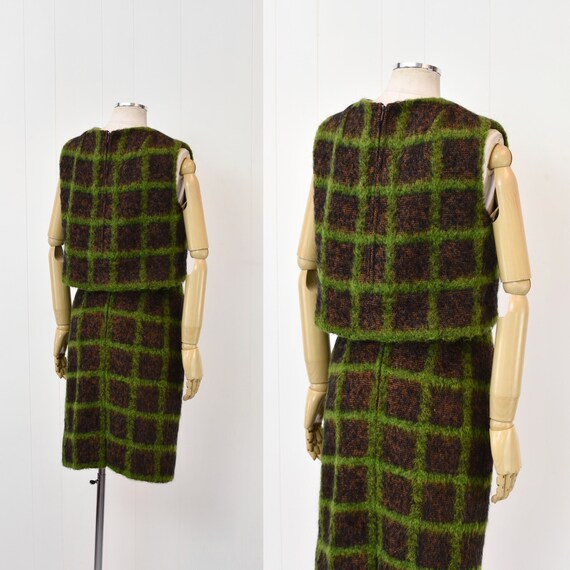 1960s Green Plaid Checkered Blouse & Skirt Two Pi… - image 7