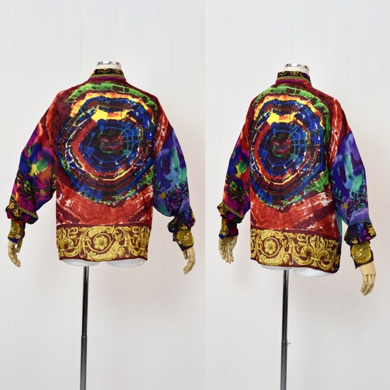 1980s Gianni Versace Colorful Silk Novelty Print … - image 7