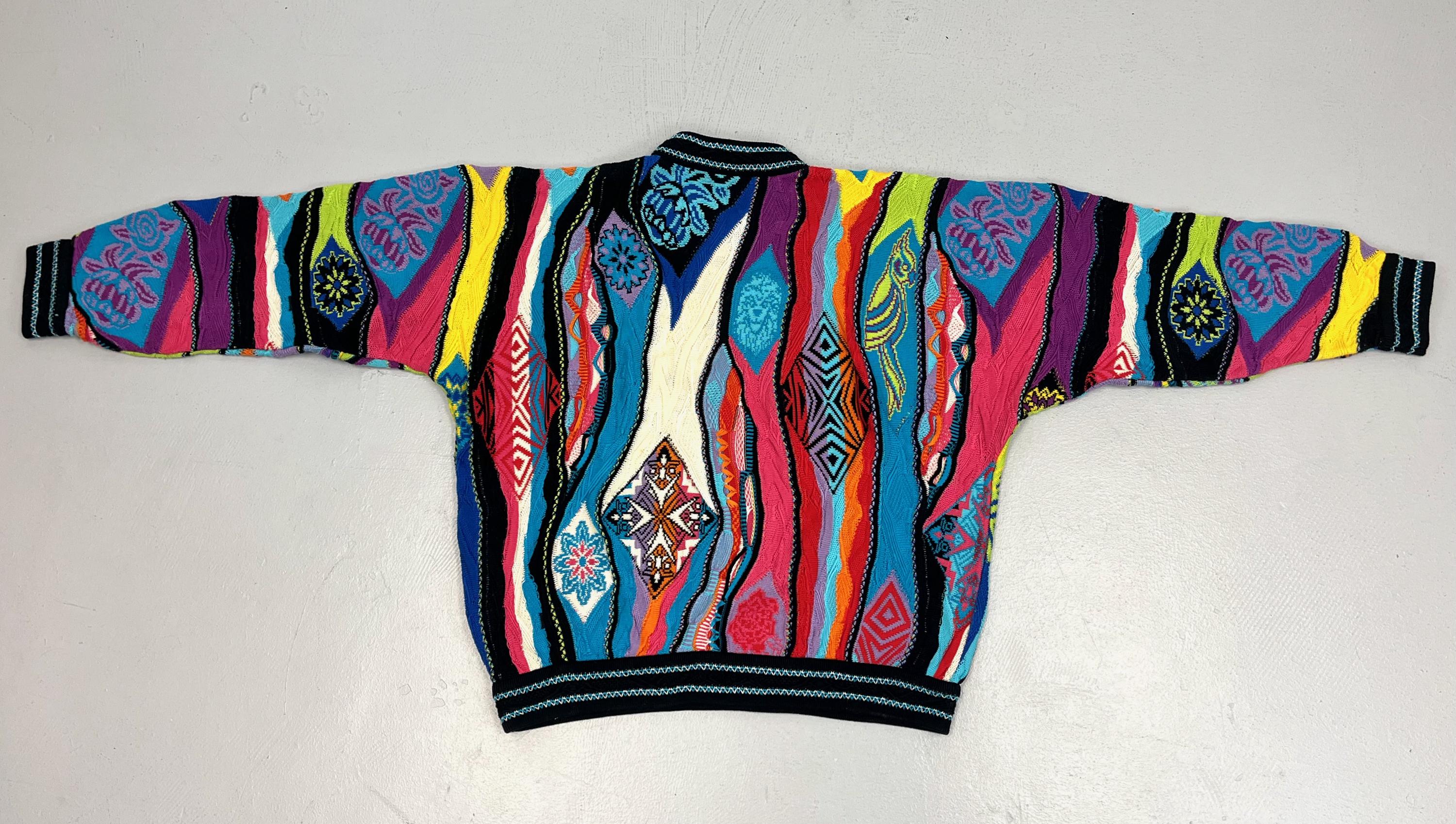 1980s/1990s Coogi Australia Authentic Colorful 3D Crazy V Neck