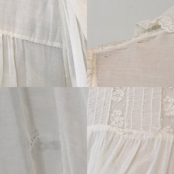Antique 1900s Edwardian White Cotton Lace Sheer N… - image 9
