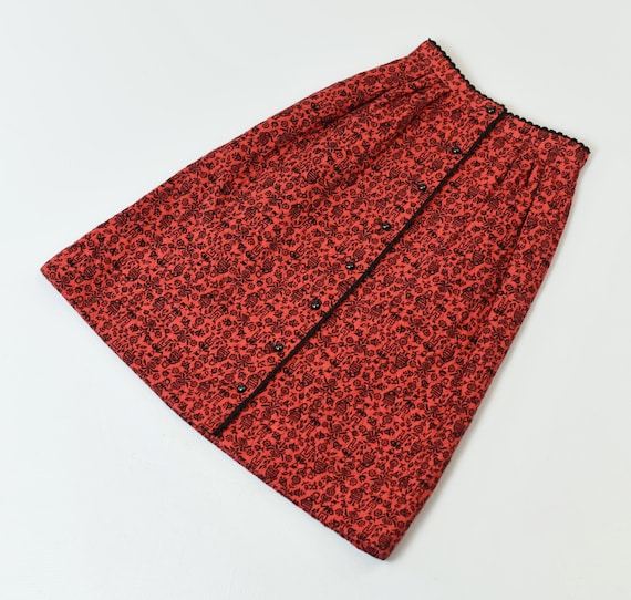 1960s Red Lanz Austrian Novelty Print Skirt - image 1