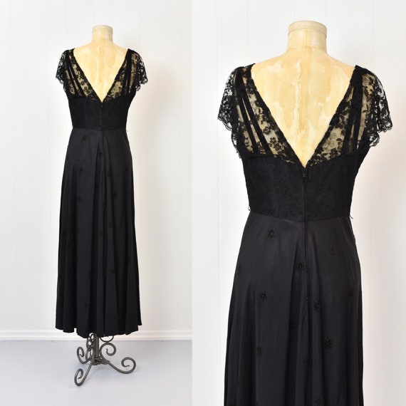 1950s Black Chantilly Lace Gown Party Dress Wound… - image 5