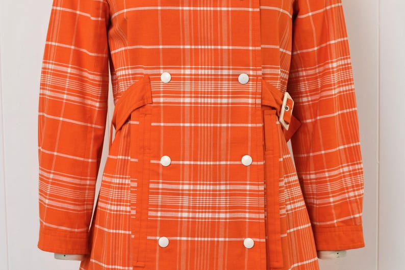 1970s Courreges Hyperbole Orange White Plaid Cotton Coat Jacket Dress image 4