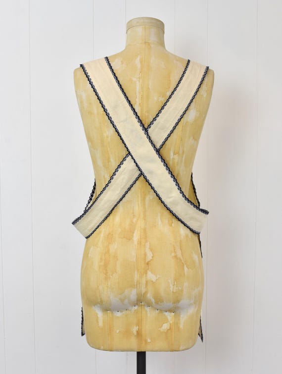 Antique Floral Embroidery Linen Apron Dress - image 12