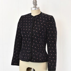 1990s Guy Laroche Dark Gray Corduroy Fruit Apple Novelty Print Jacket Long Sleeve Blouse Top image 3