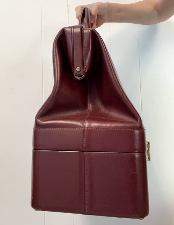 1960s Oxblood Dark Brown Leather Doctors Bag Trai… - image 5