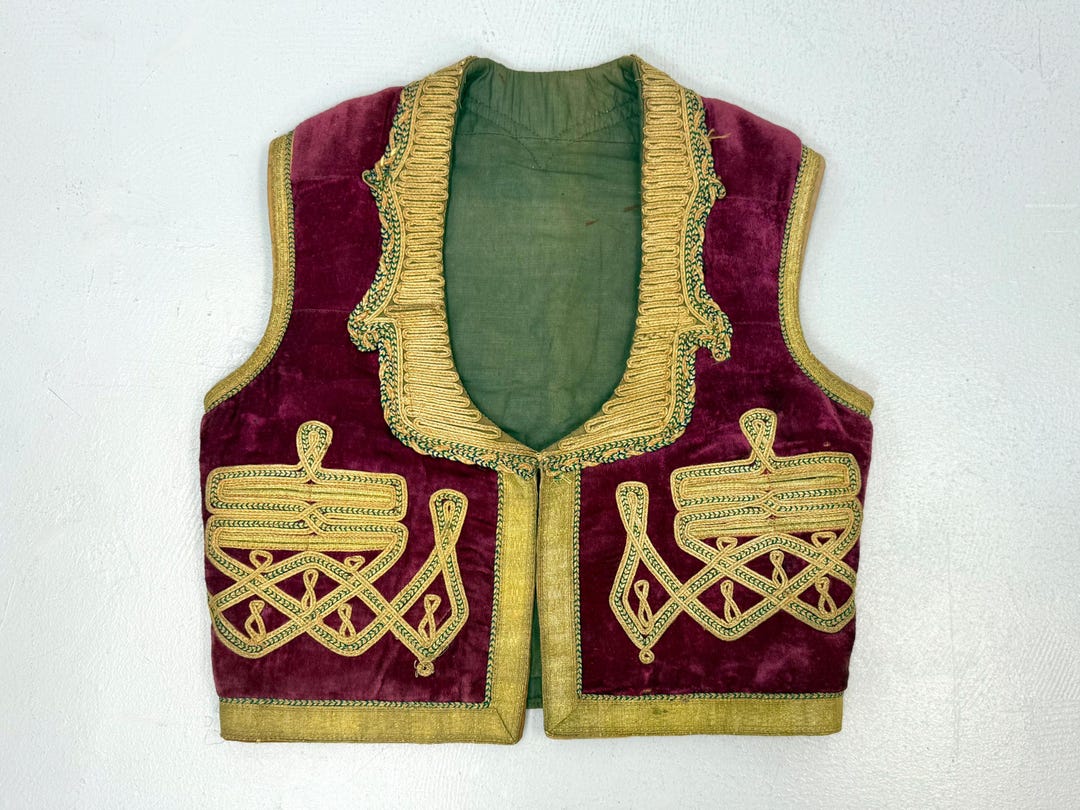 1960s Purple Velvet Metallic Gold Embroidered Turkish Mens Hippie