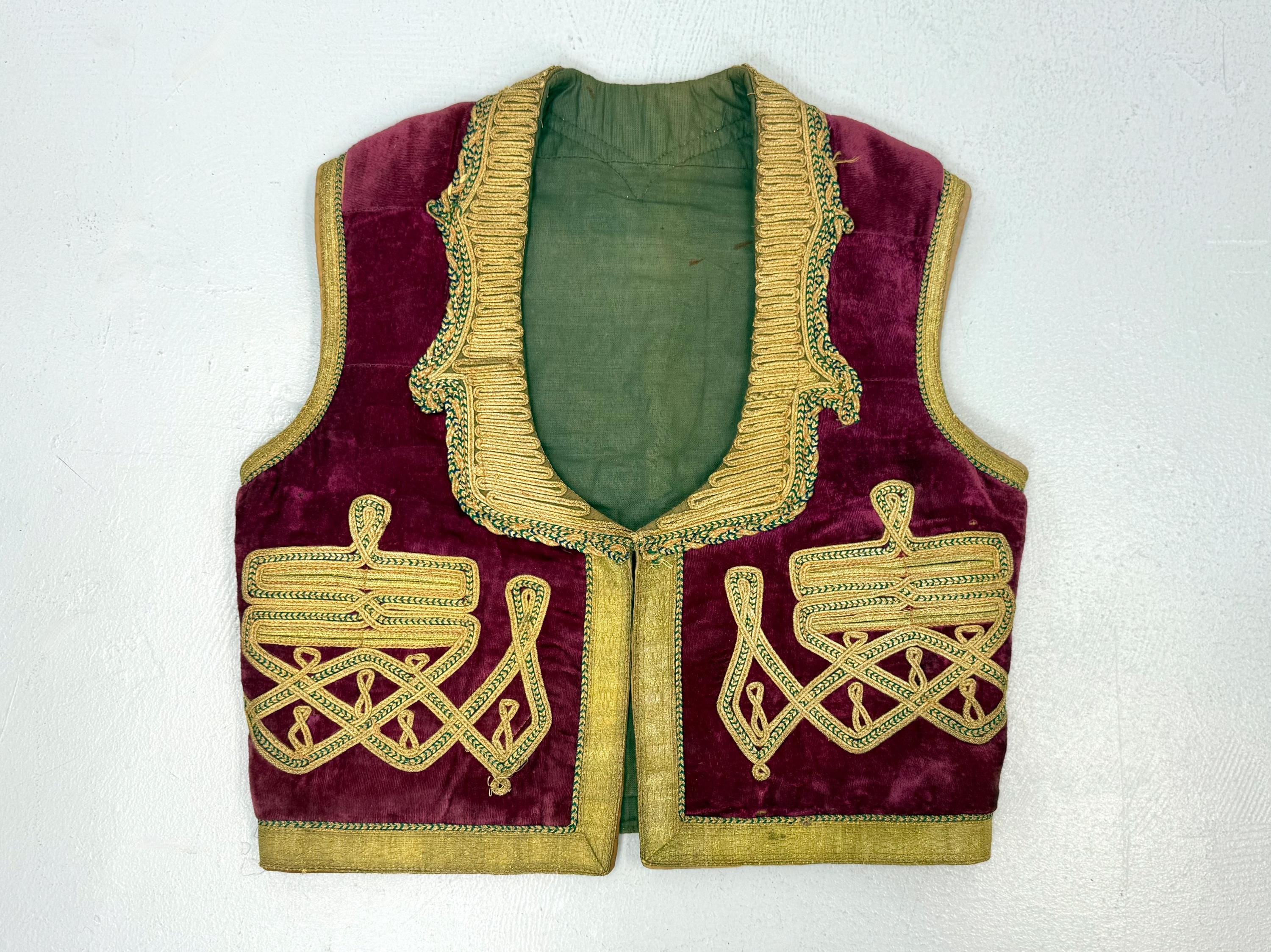 1960s Purple Velvet Metallic Gold Embroidered Turkish Mens Hippie