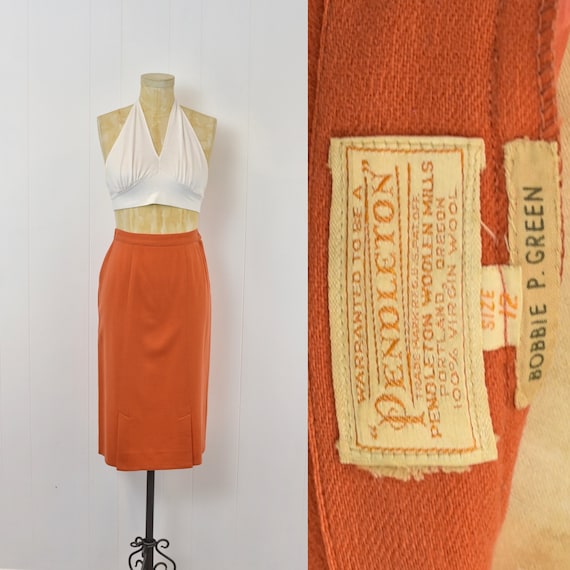 1950s Pendleton Orange Wool Classic Pencil Wiggle… - image 1