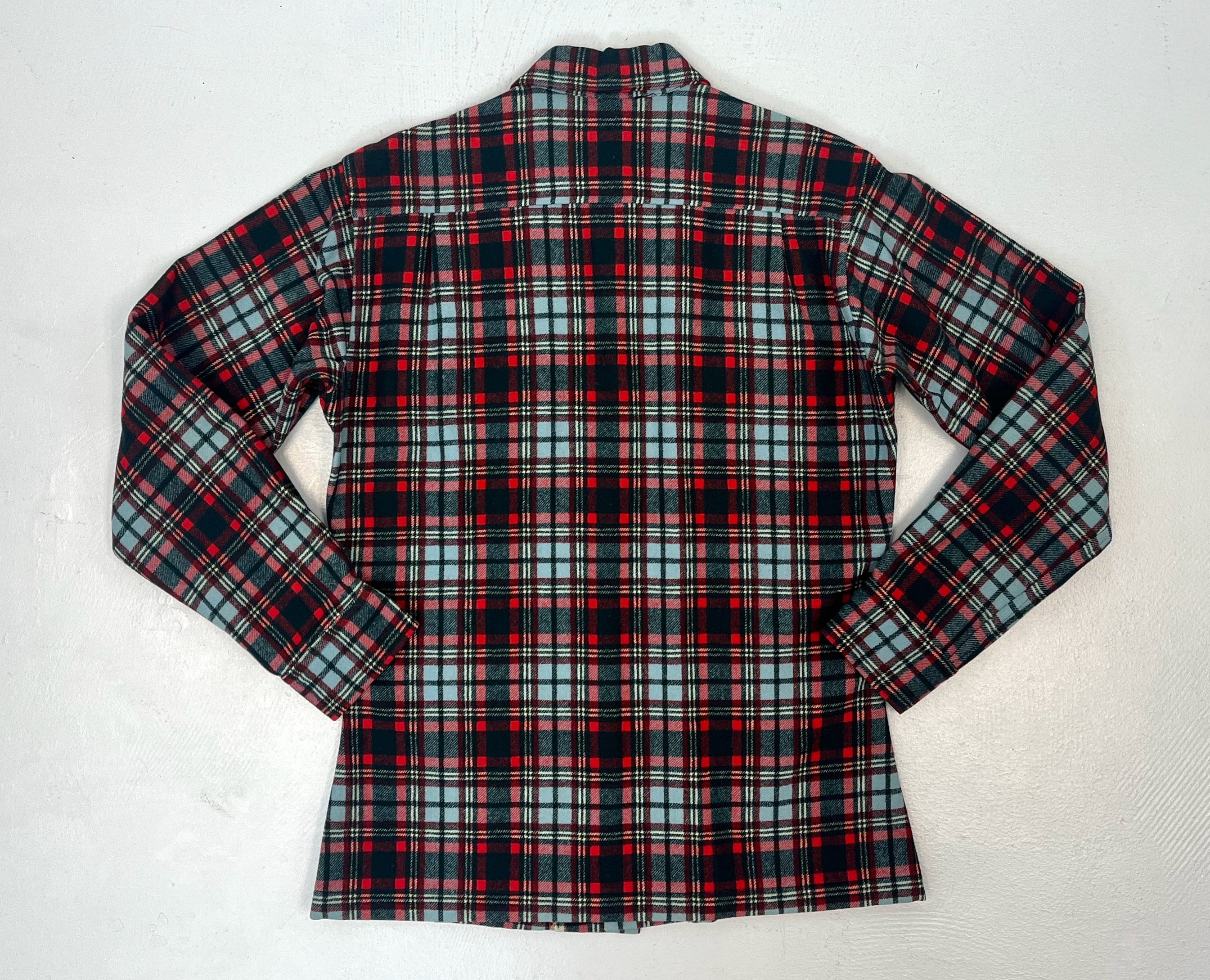 1950s/1960s Picasso Japan Red Blue Plaid Wool Button Down Flannel