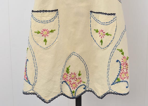 Antique Floral Embroidery Linen Apron Dress - image 9