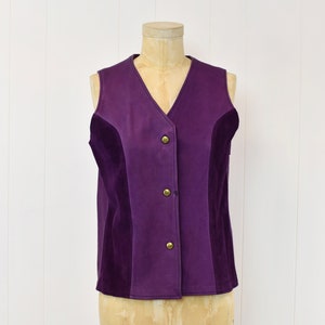 1970s Purple Leather Suede Sleeveless Vest Top Blouse