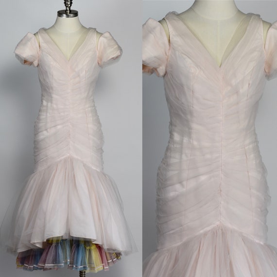 1980's Soft Pink Cupcake Dress with Rainbow Crinol