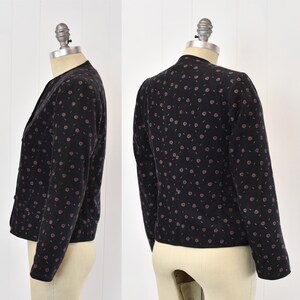 1990s Guy Laroche Dark Gray Corduroy Fruit Apple Novelty Print Jacket Long Sleeve Blouse Top image 5