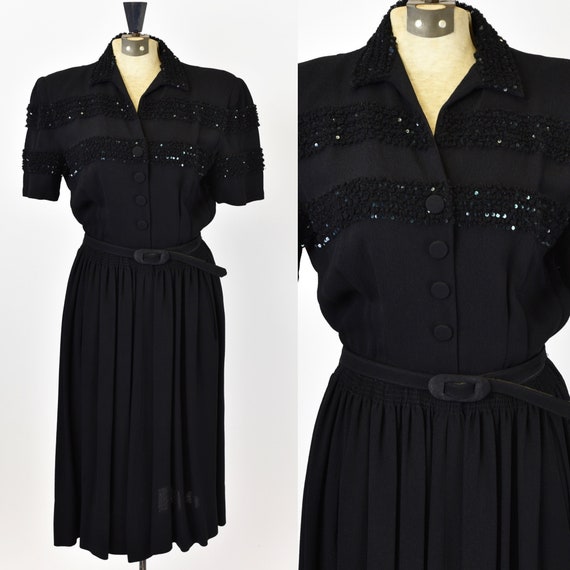 1940's Black Rayon Dress