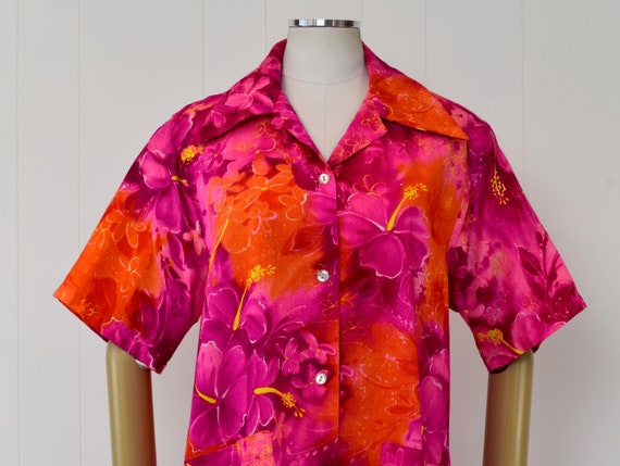 1960s/1970s Hawaiian Polynesian Textiles Pink Ora… - image 2