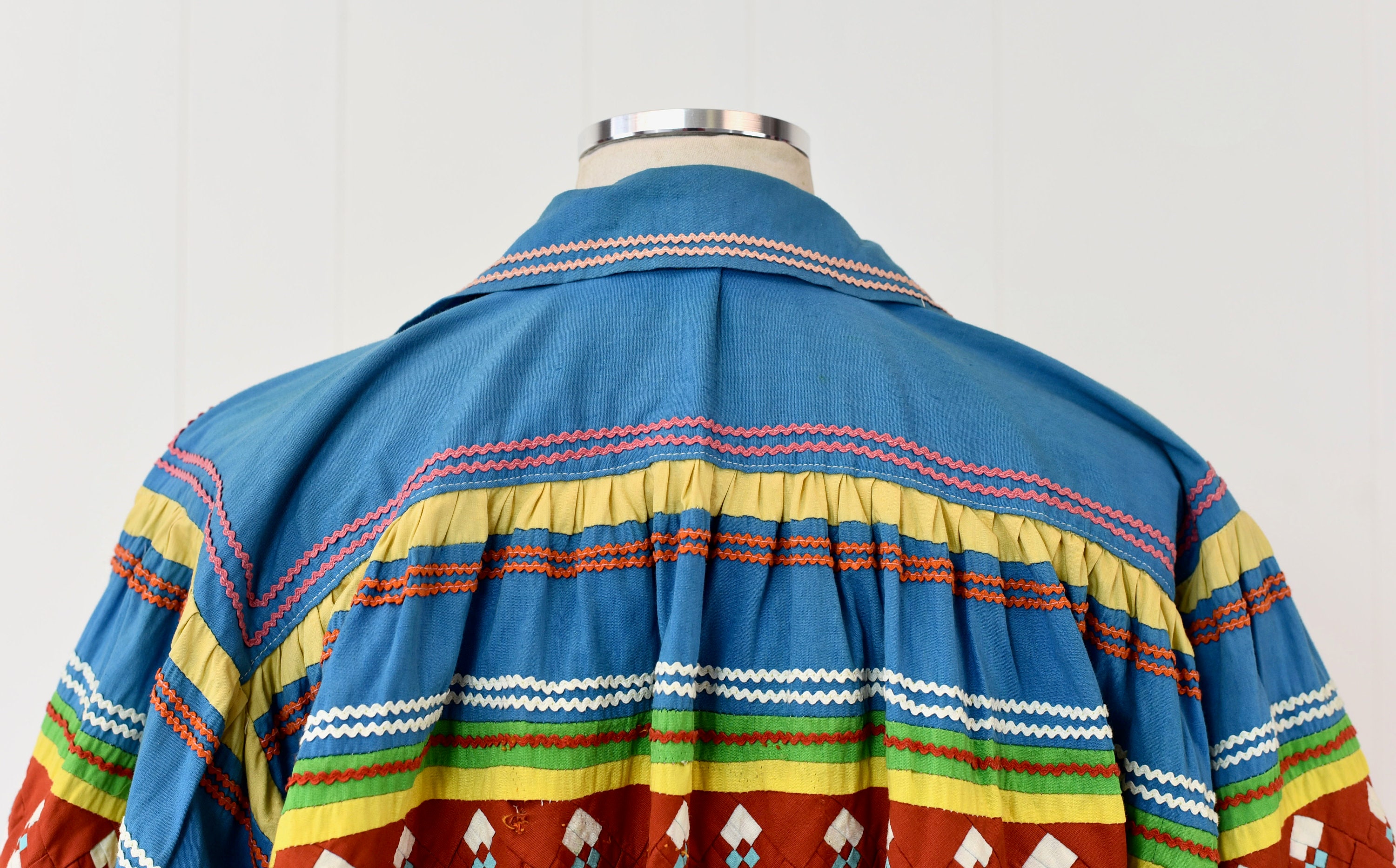 RARE 1970s Seminole Native American Turquoise Blue Patchwork