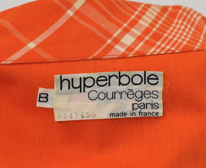 1970s Courreges Hyperbole Orange White Plaid Cotton Coat Jacket Dress image 16