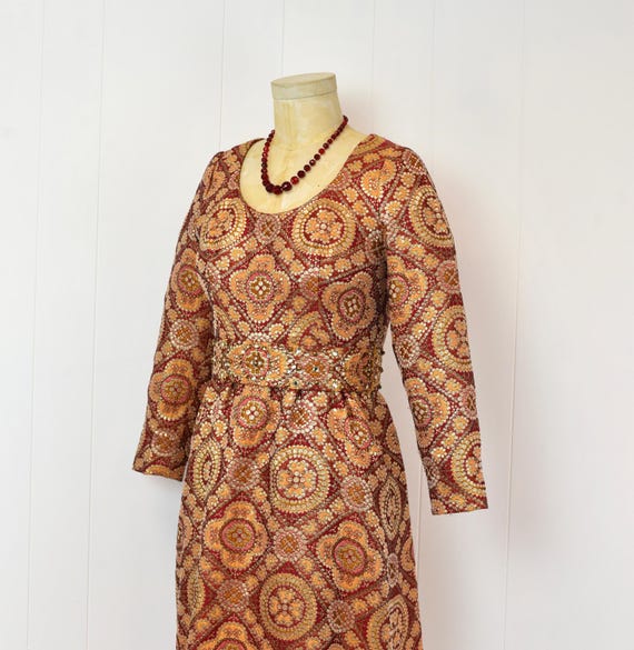 1960s Adele Simpson Brocade Metallic Red Orange R… - image 6