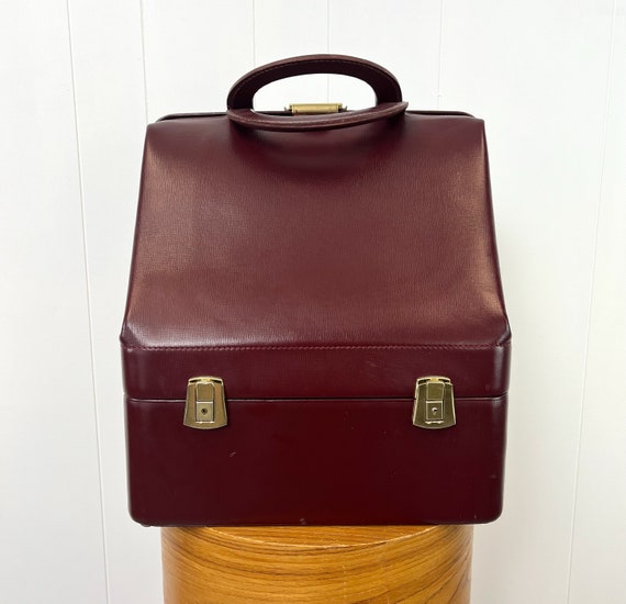 1960s Oxblood Dark Brown Leather Doctors Bag Trai… - image 1