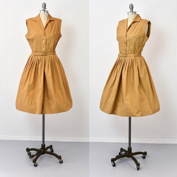 1950s Serbin Camel Brown Day Dress - image 1