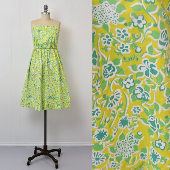 1980s Lilly Pulitzer Yellow Green Floral The Lilly