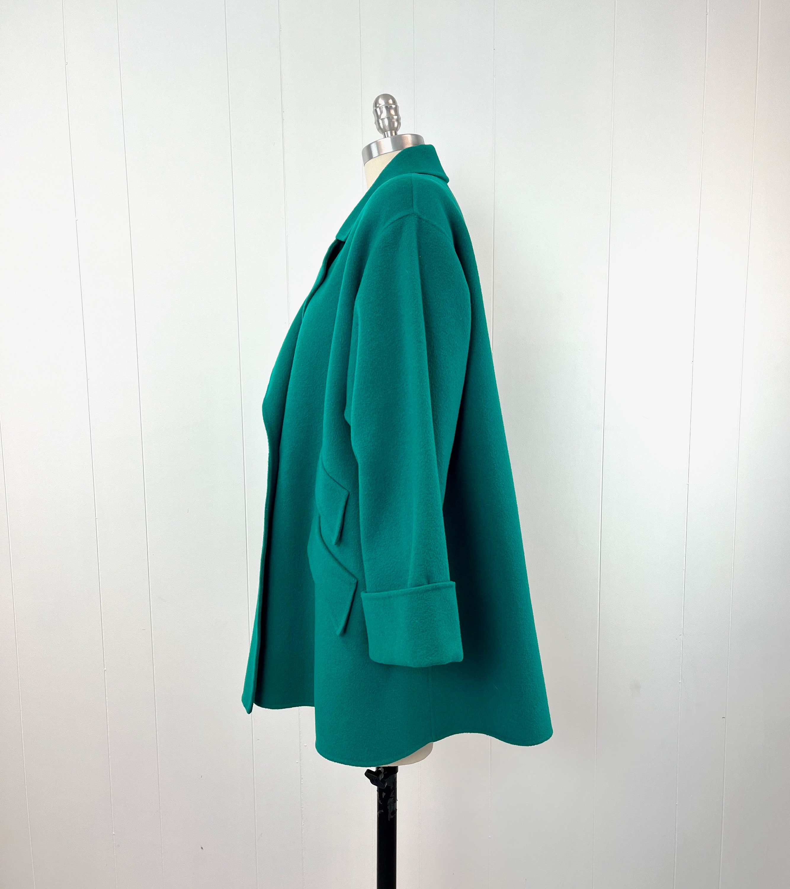 1980s/1990s Pierre Balmain Teal Wool Designer Winter Swing Coat