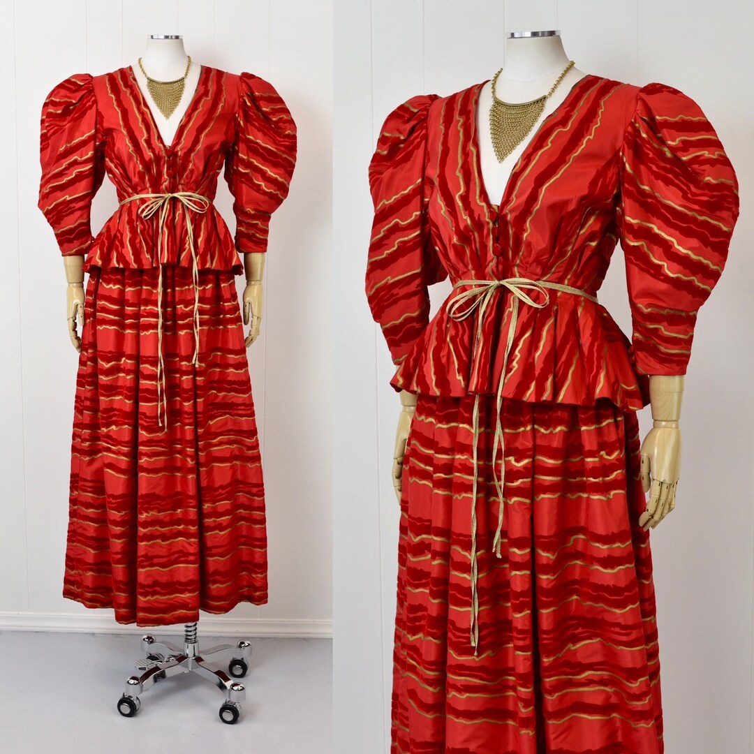 1980s Pauline Trigere Long Sleeve Red Dress