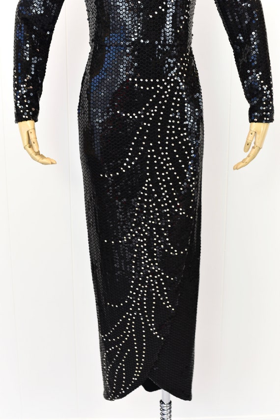 1980s Black Sequin & Rhinestone Rose Taft Gown - image 3