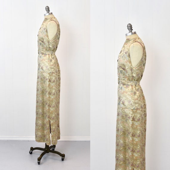 1950s Asian Inspired Floral Novelty Print Brocade… - image 5