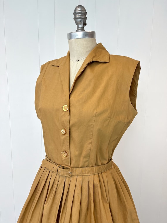 1950s Serbin Camel Brown Day Dress - image 2