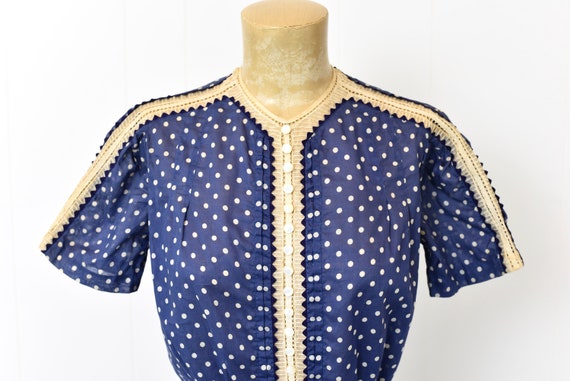 Early 1940s Polka Dot Blue Lace Dress with Belt - image 3