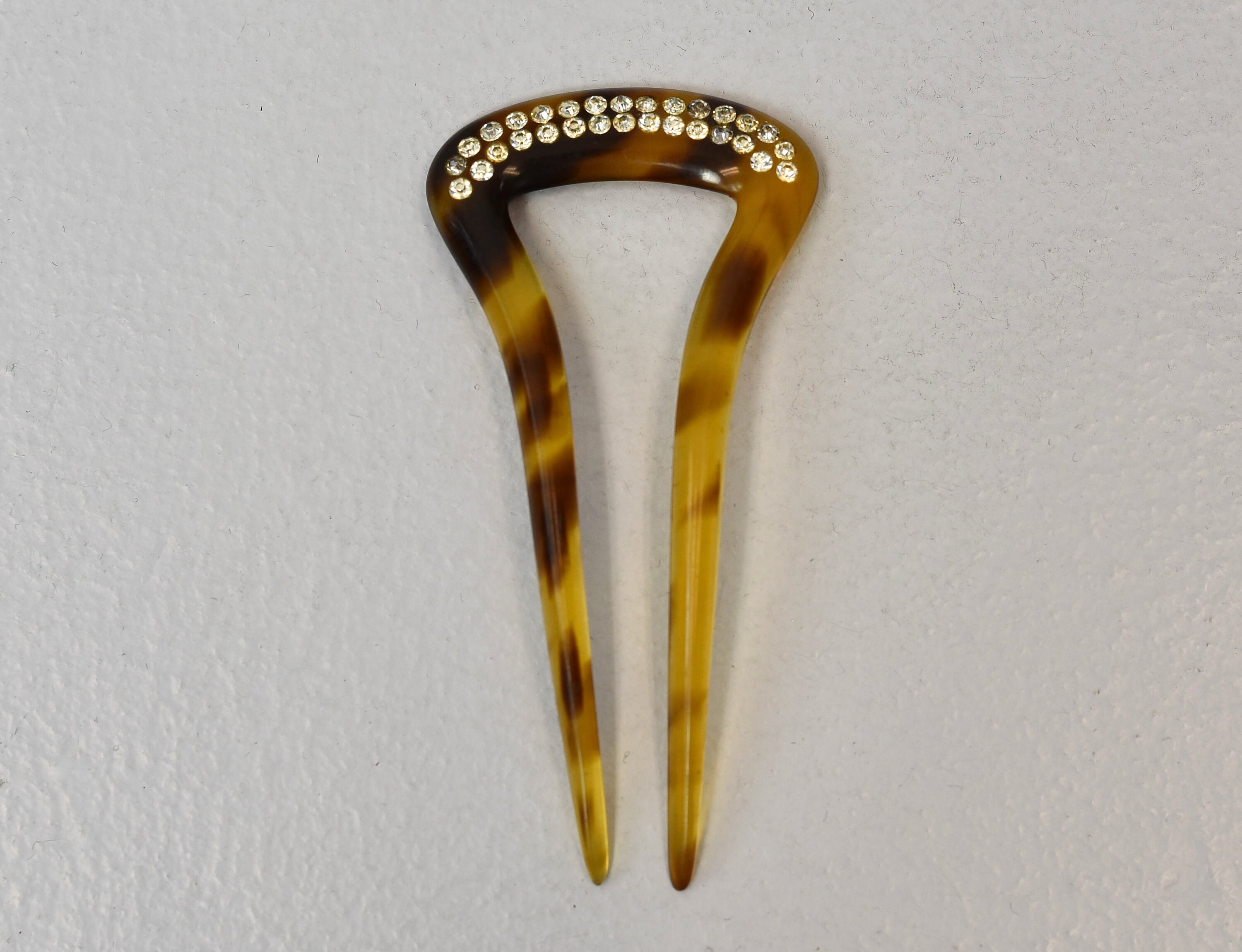 Antique Victorian 1800s/1900s Rhinestone Celluloid U Shaped Decorative Hair Pin Accessory