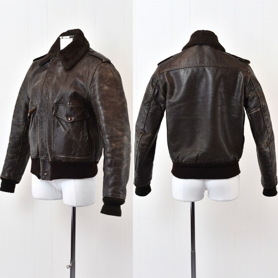 1940s Dark Brown Leather Bomber Jacket - image 3