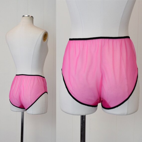 1960s/1970s Hot Pink Black Lace Blouse & Panties … - image 8