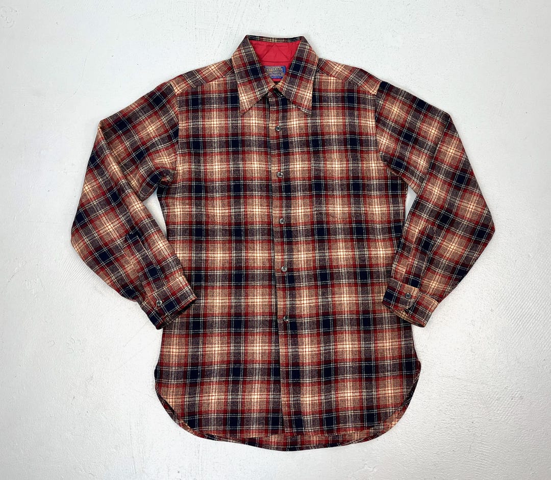 1960s/1970s Pendleton Plaid Wool Red White Blue Long Sleeve Button