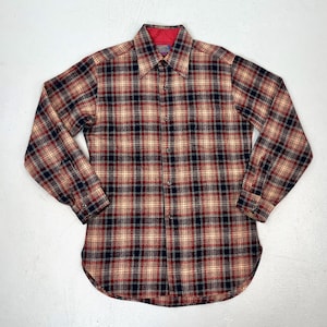 1960s/1970s Pendleton Plaid Wool Red White Blue Long Sleeve Button Down Shirt